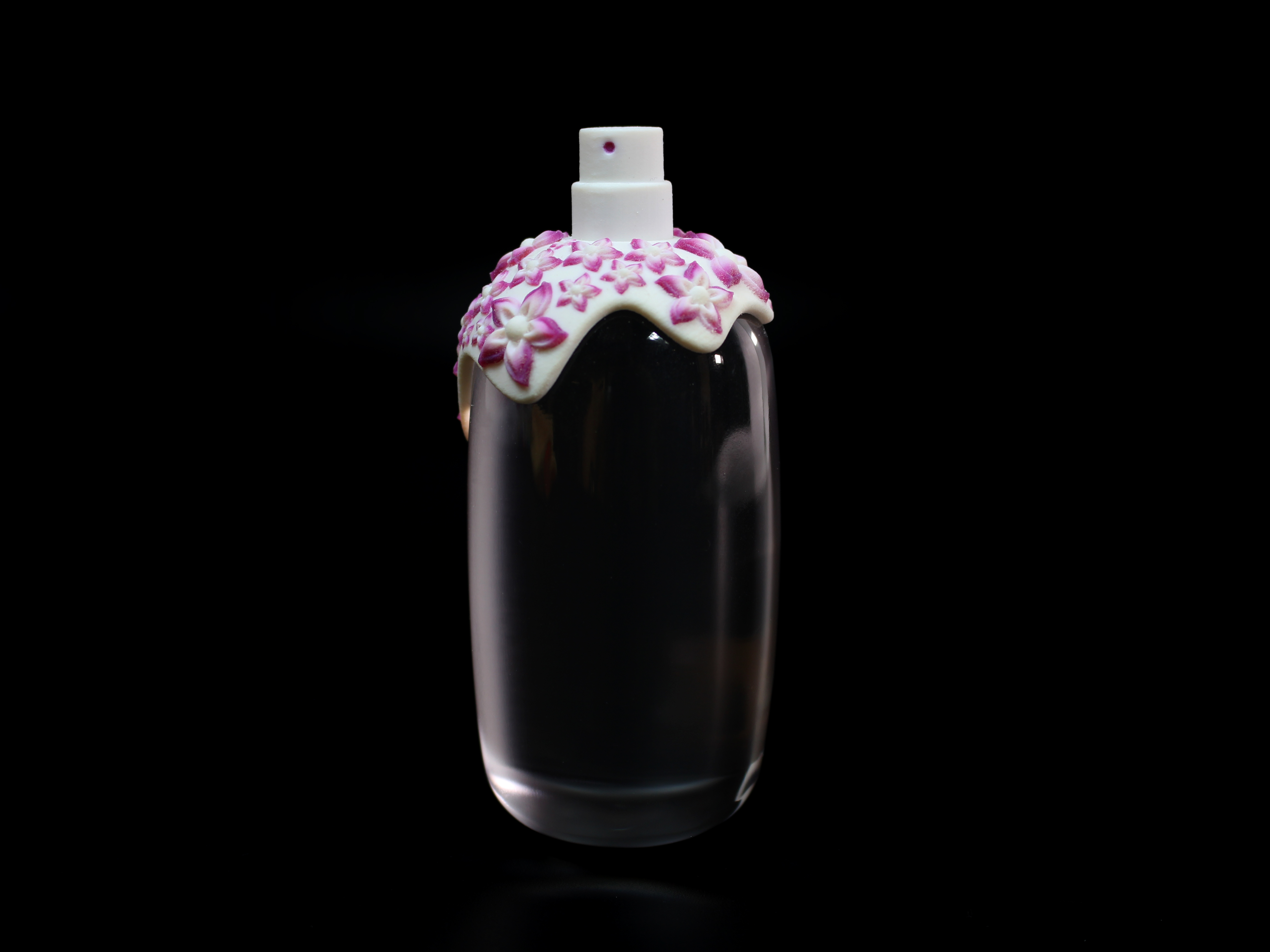3D printed floral cosmetic on bottle