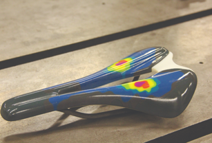 This color model shows the pressure that a rider puts on this seat.