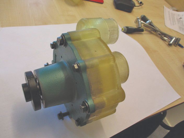 Housing installed on a water pump.