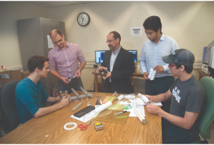 From left, civil engineering junior Gordon Jarrold, post-doc student David Restrepo, Professor Pablo Zavattieri, civil engineering senior Cristian Tejedor and aeronautics and astronautics junior John Cleveland. 