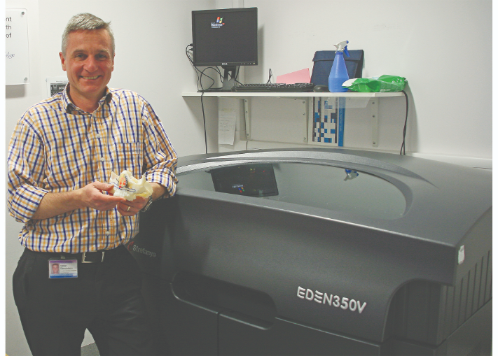 Prosthetist Stefan Edmondson and the Stratasys Objet Eden350 3D Printer.