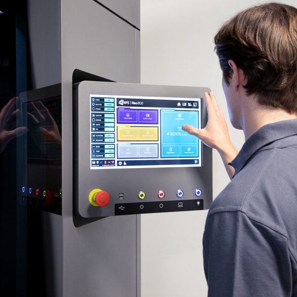 A man configuring Neo800 3d printer