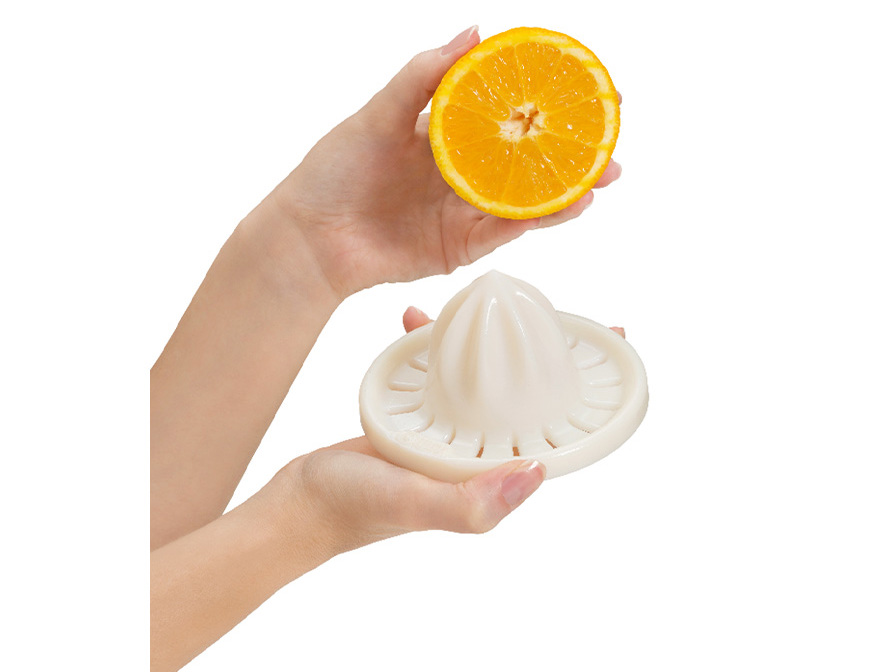 Orange squeezer 3D printed with simulated polypropylene material.