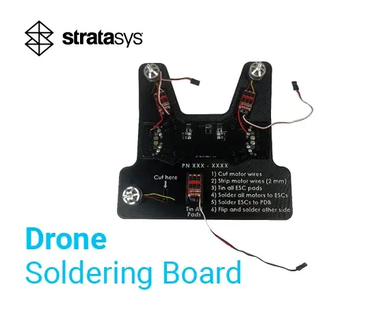 ESD-safe UAV soldering fixture produced in PC-ESD material for consistent electronics assembly.