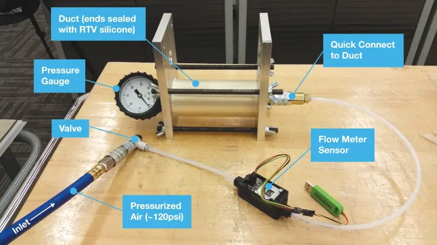 3d printed duct airflow testing setup